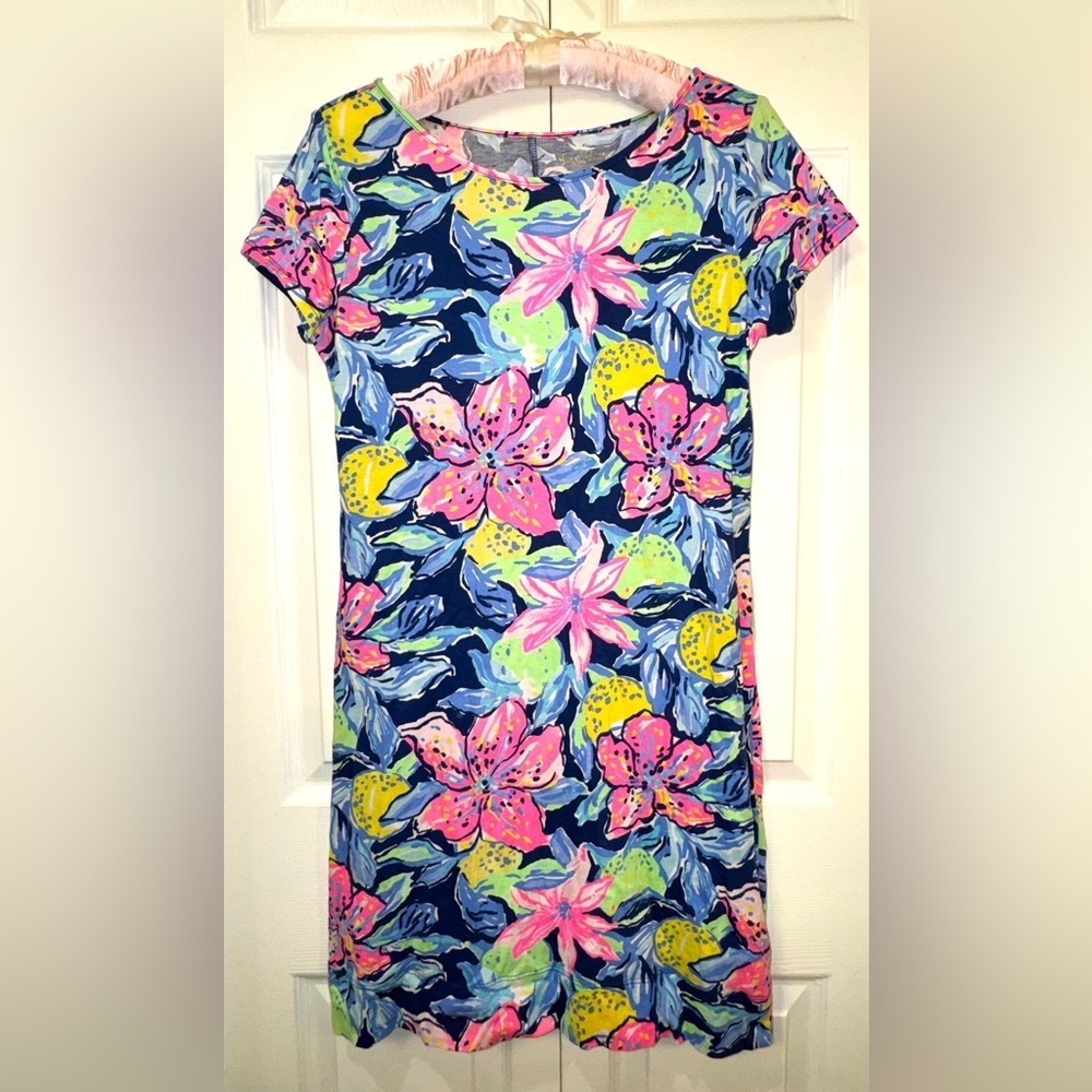 Lilly Pulitzer Marlowe T-Shirt Dress Nauti Navy Capri Soleil Floral Pink Size S